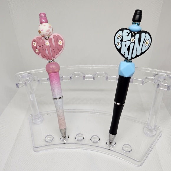 Be Kind Heart Blue or Blush Pink Bling and Beaded Pen Black Ink - Picture 1 of 3